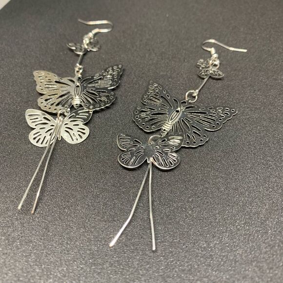 (G3) Long Dangle Butterfly Earrings - Picture 2 of 5